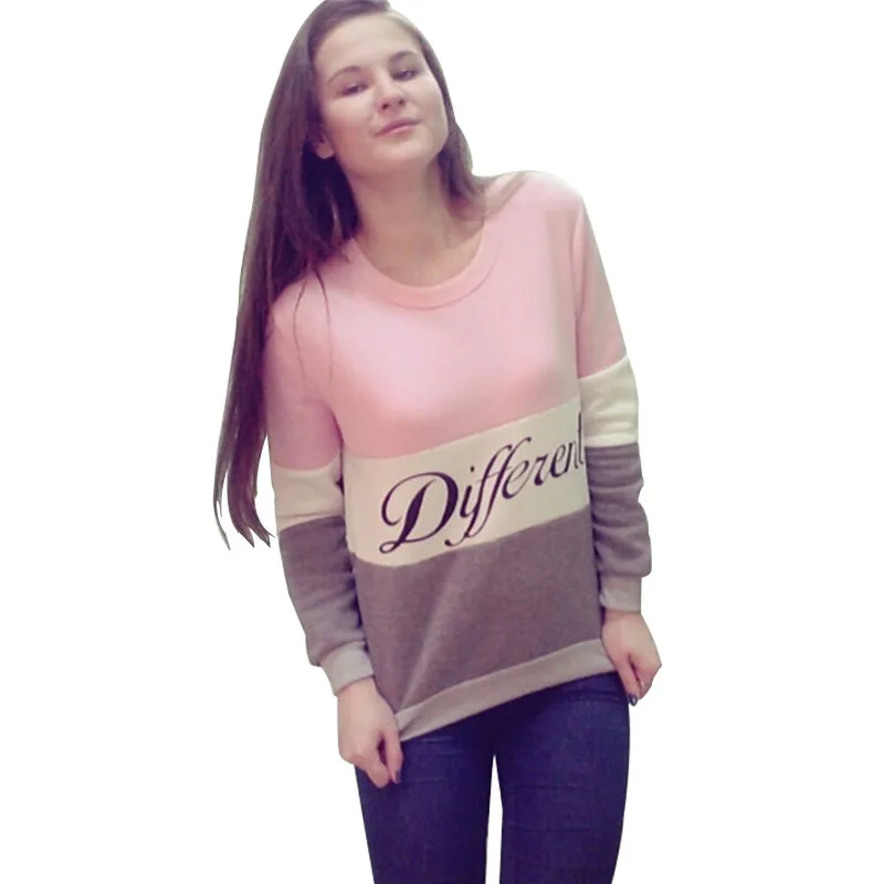 

hoodie women's letters printing color matching round neck plus velvet pullover fashion slimming women