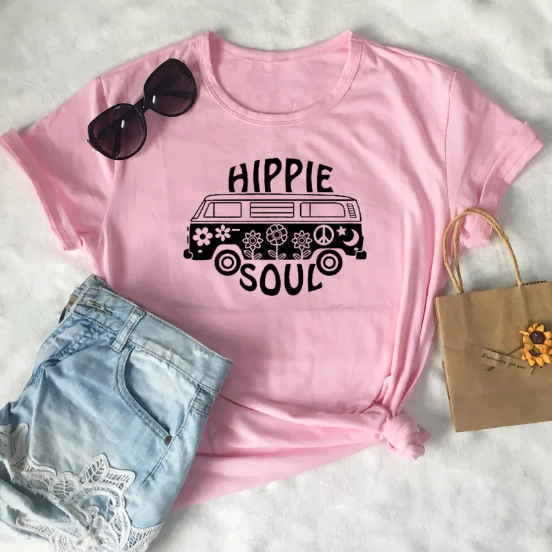 Elimiiya Hippie Soul Women T Shirt Short Sleeve Oversized Print O-Neck TShirt Female Casual Ladies Tops 2020 Women's T-Shirts