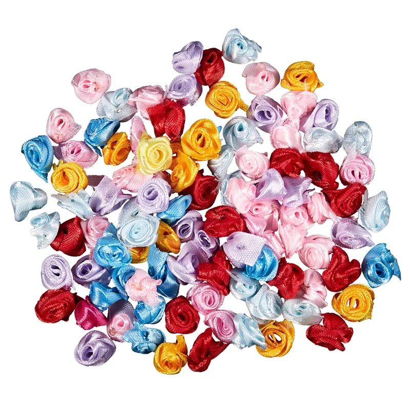 Горячая XD-100PCS/Лот Мини ручная работа атласная роза лента розочки Ткань Цветочные