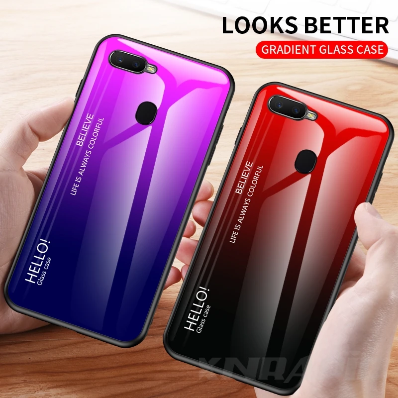 

For OPPO A7 Case Gradient Tempered Glass Case Soft Silicone Frame Hard Cover For OPPO A5 A9 2020 A11 Case Funda Coque