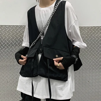 

2019 Spring And Autumn New Youth Popular Male Ins Solid Color Cotton Fashion Casual Loose Vest Sleeveless Black M-XL