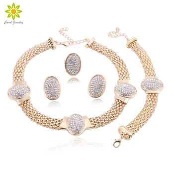 

Luxury Bridal Women Dubai Gold Jewelry Sets Nigerian Wedding India Jewelry Set Costume Fashion Necklace Earrings Set