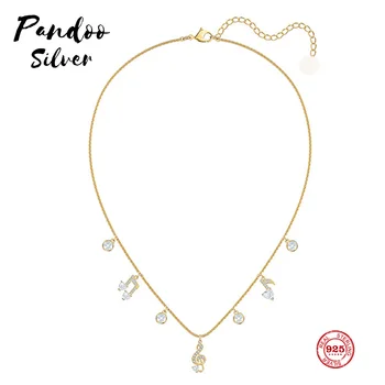 

PANDOO Fashion Charm Pure 925 Silver Original 1:1 Copy, Beautiful Notes Gorgeous Chic Wild Necklace Female Luxury Jewelry Gifts