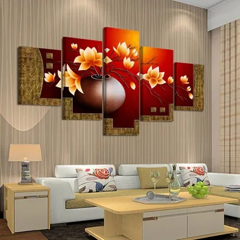 

Modular Canvas HD Prints Pictures For Living Room Wall Art 5 Pieces Retro Vase Flowers Vase Paintings Home Decor Posters