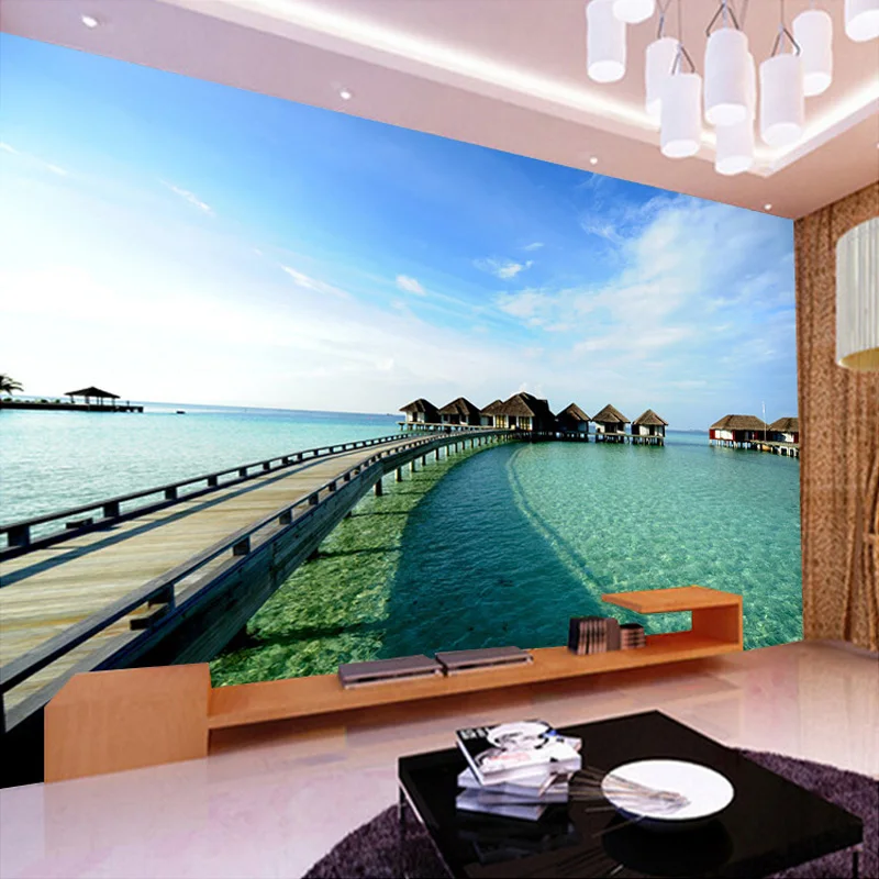 

Drop Shipping Custom Mural Wallpaper Wooden Bridge Mediterranean Scenery Decorative Wall Painting Background Photo WallPaper 3D
