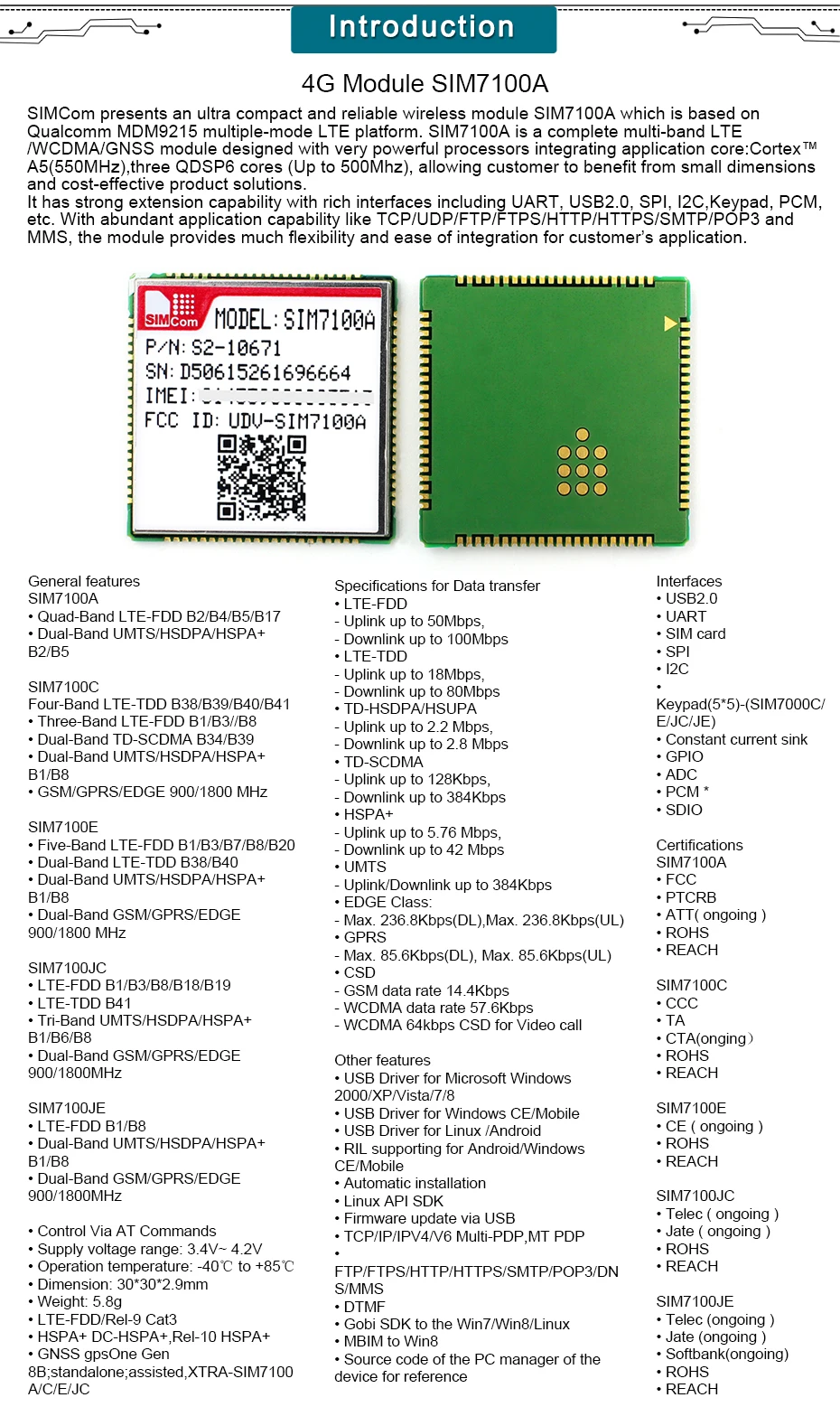 Модуль SIM7100A, SIMCOM 4G SIM7100A