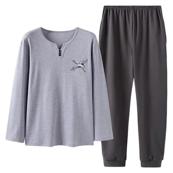 

Autumn 100%Cotton Pyjamas Men Sleepwear Long Sleeve Round Neck Pijama Hombre Casual Soft Plus Size L-3XL Male Pajamas Men's Wear