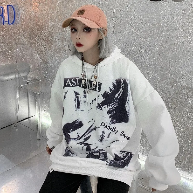 Lychee Harajuku, Свободные повседневные женские толстовки, пуловеры, весна-осень, женские толстовки с капюшоном, граффити, Женская толстовка с капюшоном, Топ