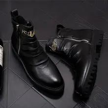 ERRFC; Новое поступление; Дизайнерские мужские модные ботинки черного цвета; Мужская плиссированная обувь с острым носком и буквенным принтом; Полусапоги на молнии; сезон осень-зима; Botas