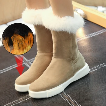 

Plus Size 34-43 New Fashion Women Winter Boots Flock Winter Shoes Ladies Fashion Snow Boots Shoes Thigh High Suede Mid-Calf Boot