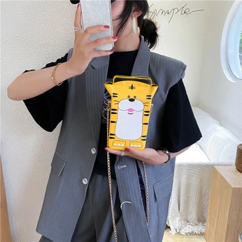 

Cartoon Tiger Shoulder Bag Classic Texture Delicate Creative Design Chic Women Milk Box Small Crossbody Travel Handbag Purse
