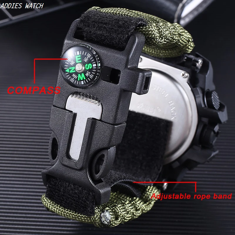 Мужские военные часы Addies G Shock с компасом водонепроницаемые цифровым механизмом