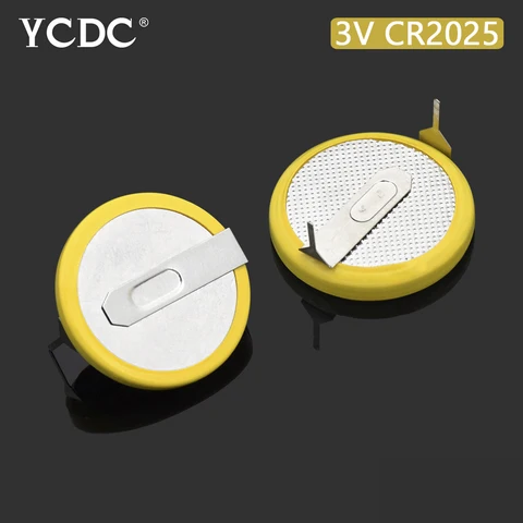 2Pcs 3V 150mAh Soldered 2 Pins CR2025 CR 2025 Button Coin Battery With 2 Solder Tabs For Main Board Remote Control Game Toy