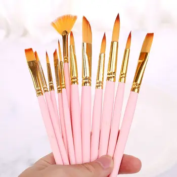 

12pcs Paint Brushes Fine Nylon Hair Round Filbert Angel Flat Paintbrushes Tools