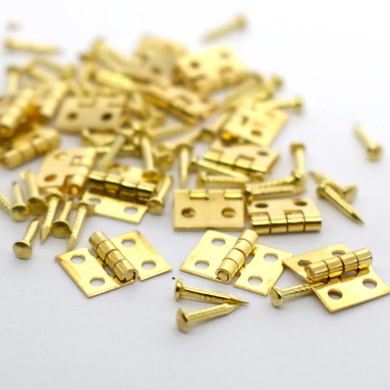 Pure Copper Mini Flat Small Box Folding Butt Hinges door hinges Door DIY Craft Supplies Jewelry Box Decor 8*10mm (80Pcs Nails) 20Pcs