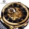 Forsining 3d Logo Design Hollow Engraving Black Gold Case Leather Skeleton Mechanical Watches Men Luxury Brand Heren Horloge 1