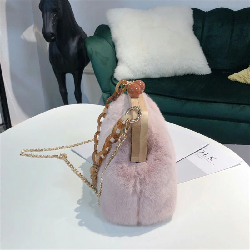 Акриловая цепь сумка женская плюшевая клатч модная деревянная сумка на плечо дизайнерская Брендовая женская роскошная сумка, сумка на плечо