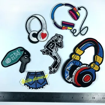 

Headphone DJ Music Earphone Embroidered Iron on Patch DIY Clothing Fabric Decor Appliques Garment Apparel Accessory