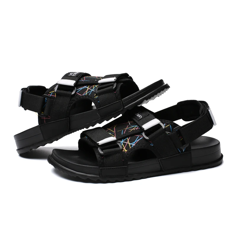 Roman letters comfortable denim summer new sandals men's platform flat elastic band men's daily casual shoes