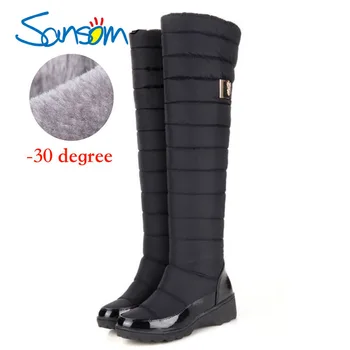 

2020 Round Toe Knee High Boots Wedge Heel Boots Velvet Sleeve Mother Down Snow Boots Winter Knee-high Boots Boots Women HX-53