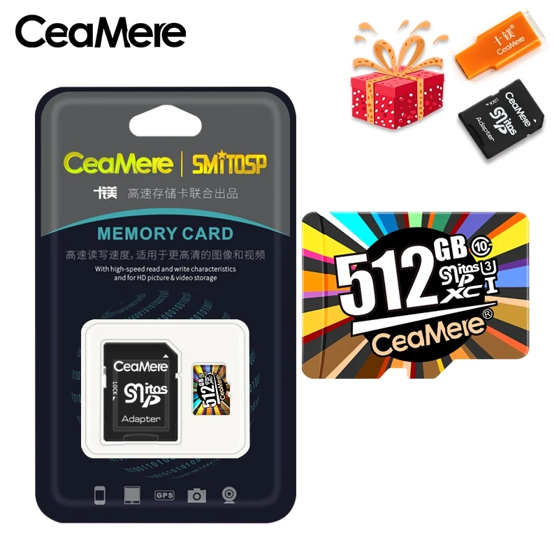 CeaMere Micro SD карта класс 10 UHS-1 8 Гб класс 6 16 Гб/32 ГБ U1 64 Гб/128 ГБ/256 ГБ U3 карта памяти флэш-память Microsd для смартфона - Емкость: SM-TF-XC512GB