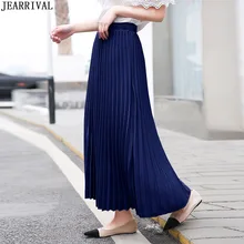 Женская длинная юбка Осенняя модная Эластичная Высокая талия плиссированные женские юбки корейский Стиль Уличная офисная Повседневная Макси юбка Saias
