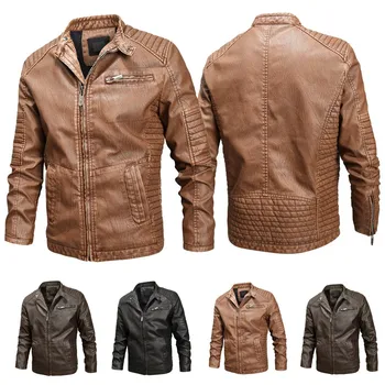 

Men's leather jacket Autumn Winter кожаная куртка мужская jaqueta de couro masculino Biker Motorcycle Zipper Long Sleeve Coat #3