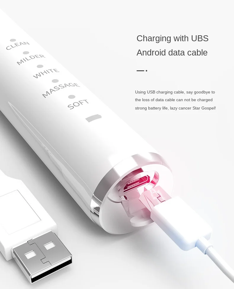 Зубная щетка ультразвуковая аккумуляторная USB для отбеливания