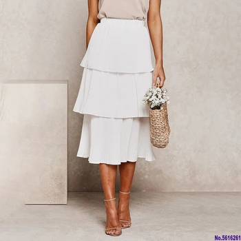 

Chiffon Midi Skirts Womens Pink High Waisted White Pleated Clothing Spring Summer Layered Cake Long Skirt 2020 Fashion Ladies