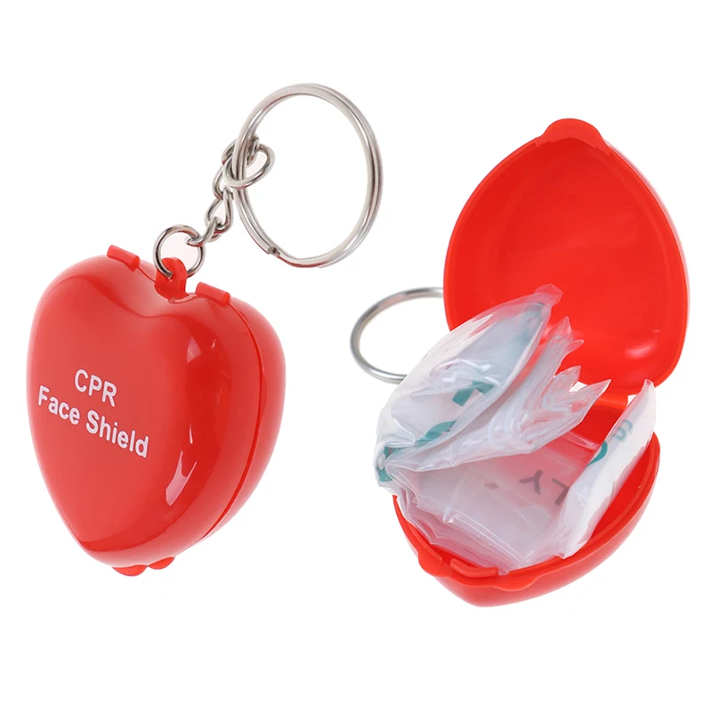 

1PCS Protect CPR Masks Key Chain Mouth To Mouth Rescue Shields In Mini Heart Box Red Cpr Face Mask First Aid Kit