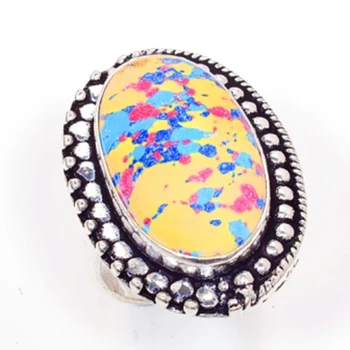 

Mosaic Jasper Ring Silver Overlay over Copper, USA Size 7., R5783