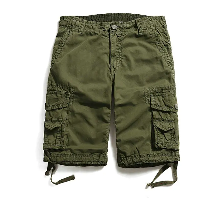 Army Green Хорошие мужские шорты с несколькими карманами, летние свободные на молнии размера плюс, высококачественные короткие штаны, повседневные хлопковые черные однотонные мужские шорты Карго - Цвет: Army Green