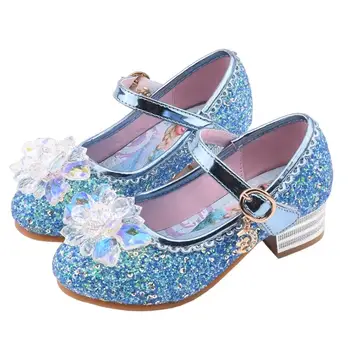 

New cartoon girl Leather shoes children high heel princess single shoes cartoon Elsa leather shoes school