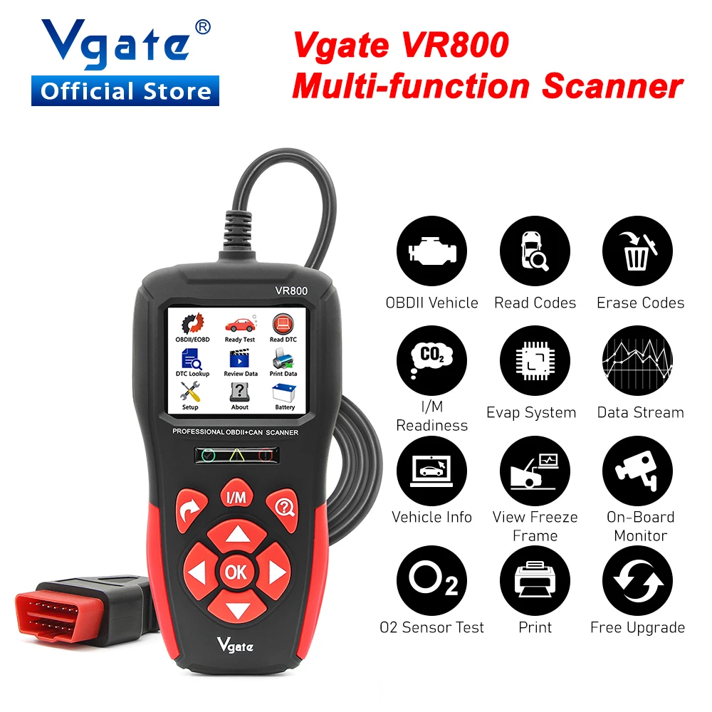 car battery charger price Vgate VR800 OBD2 Scanner Car Diagnostic Auto Scanner Code Reader Scan Tools Automotive With Russian OBD 2 PK AS500 ELM 327 V 1 5 buy car inspection equipment