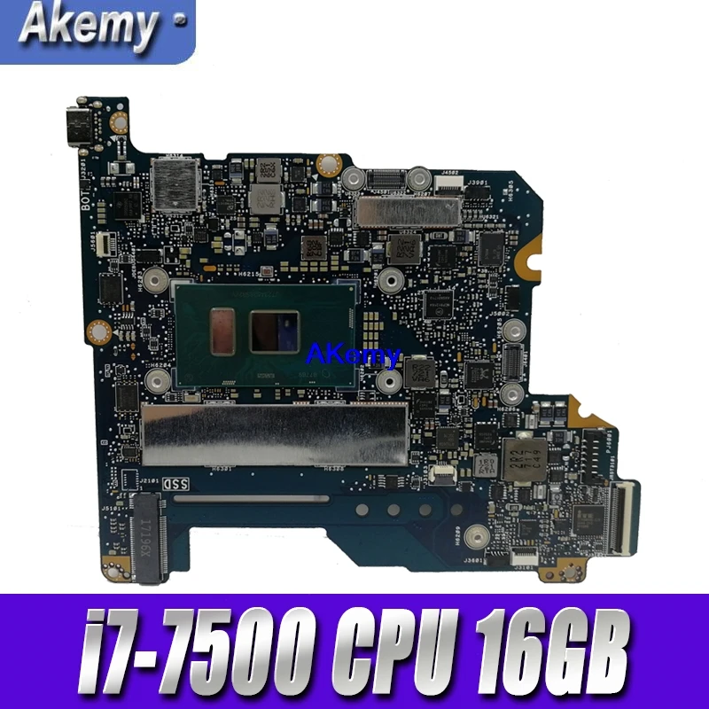 Akemy for ASUS ZenBook 3 UX390 UX390U UX390UA UX390UAK UX390UAK Laptop Motherboard i7-7500 CPU 16GB