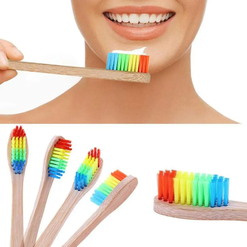 10/15/20pcs Rainbow Bamboo Toothbrush Soft Brush Eco Friendly Teeth Brush Colorful Teeth Brushes Wood Handle Adults Teeth Care