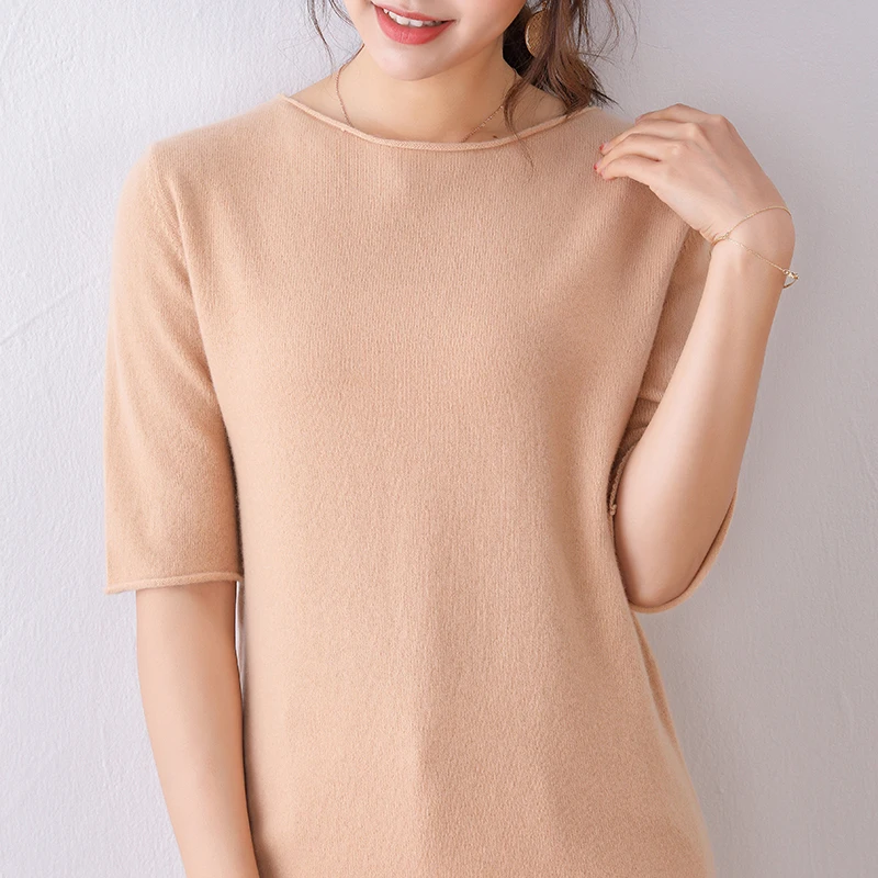 women sweater short sleeves slash neck real wool pullover warm spring outerwear casual fashion jumper top knitting tshirt women sweater short sleeves slash neck real wool pullover warm spring outerwear casual fashion jumper top knitting tshirt