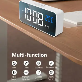 

LED Digital Alarm Clock USB Charge LED Screen Table Clock Intelligent Voice Control Temperature Display Electronic Clocks