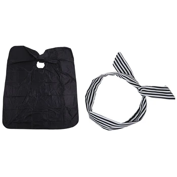 

1 Pcs Black Hair Cut Hairdressing Hairdressers Barbers Cape & 1 Pcs Women Striped Print Fabric Wire Hair Wrap Head Band