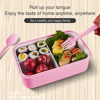 

Tight Seal Office PP Microwave Safe With Spoon Fork 3 Compartments School Fruit Food Storage Portable Lunch Container Bento Box