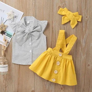 

3pcs Toddler Infant Baby Girls Dress Sleeveless Dot Print Tops T Shirt Strap Skirt Outfits Set Summer Dress for Girls