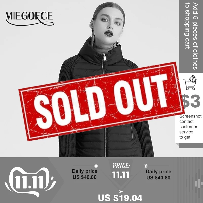 

MIEGOFCE 2019 Spring And Autumn Women's Coat with Stand Collar Short Coat Women's Thin Windproof Knitted Sleeve Warm Jacket