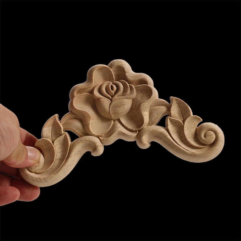 Unpainted Exquisite Classical Wood Decal Onlay Wood Applique Mouldings Floral Corner Wooden Furniture Decoration Accessories ornament crafts miniature ornament wooden figurine crafts glass fruit pendants