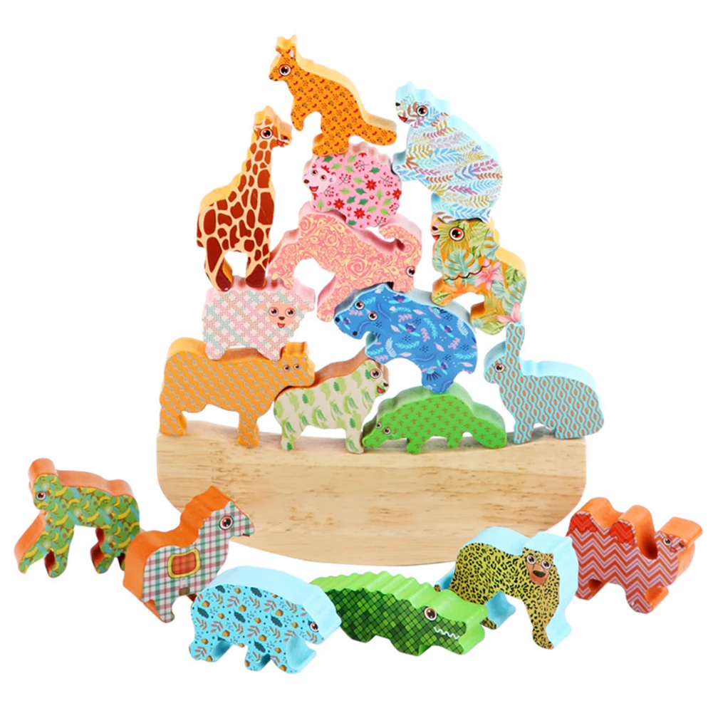 Wooden Animal Building Blocks Stacking High Balance Training Game Boats Children Montessori Hand Eye Coordination Toys - Цена: 196,45 - 657,35 руб.