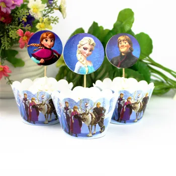 

24Pcs/Pack Frozen Theme Cupcake Wrapper Cake Toppers Birthday Party Decorations Cake Decoration Kids Shower Party Supplies