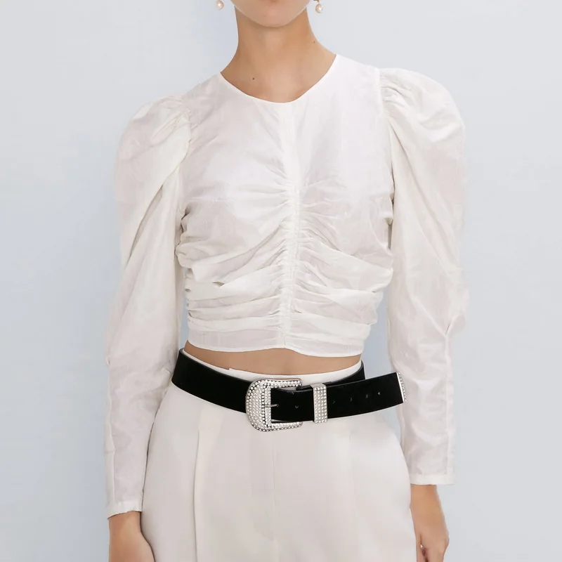 Женский укороченный топ осень 2019 Новая мода жаккардовая блузка рубашка