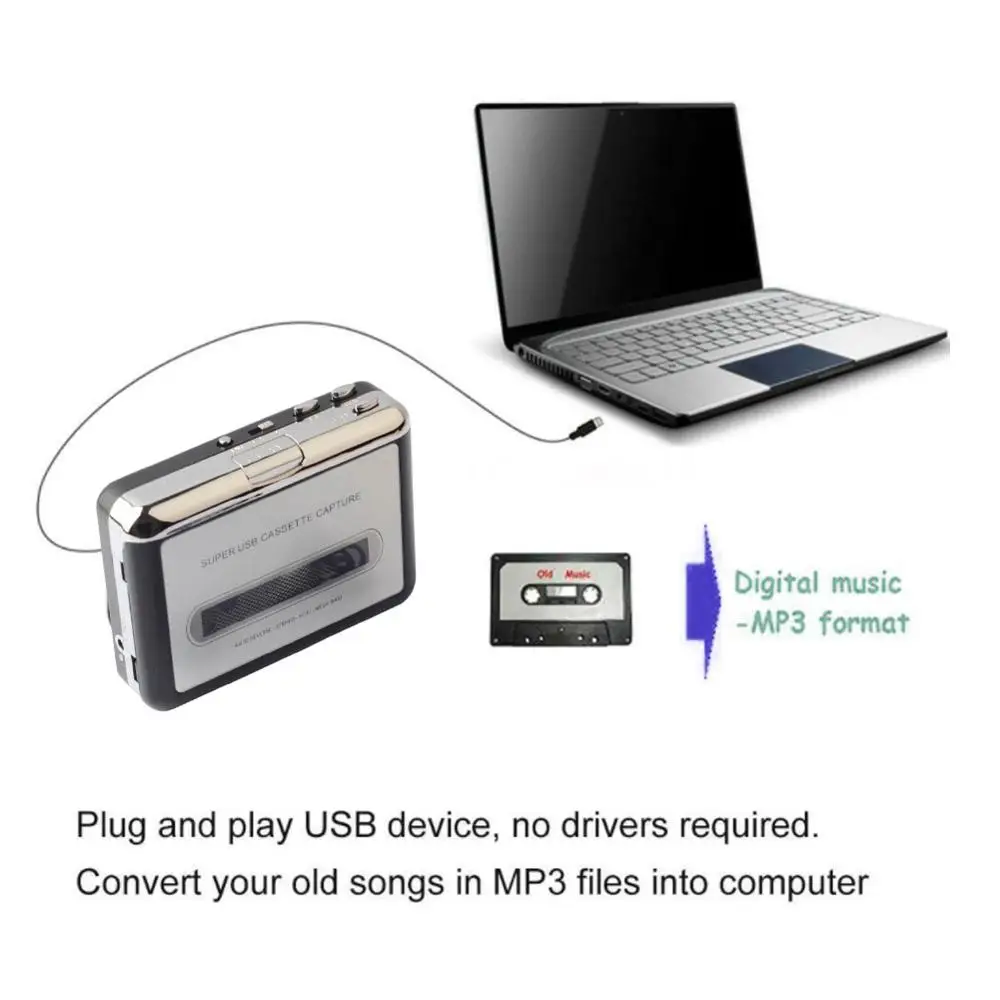 Портативный USB кассетный проигрыватель записывающая лента в MP3