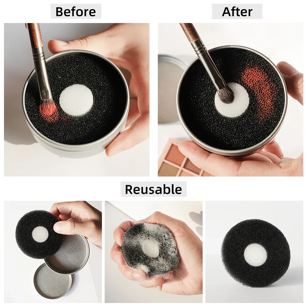 OVW 메이크업 브러쉬 드라이 클리너 박스 더블 사용 아이 섀도우 브러쉬 컬러 리무버 스폰지 브러쉬, 세척 스크러버 클린 키트