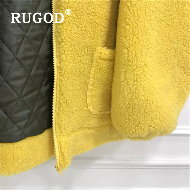 RUGOD, милое желтое пальто из овечьей шерсти, женское повседневное плотное теплое пушистое зимнее пальто с шарфом, Повседневная Свободная зимняя куртка-парка с карманами