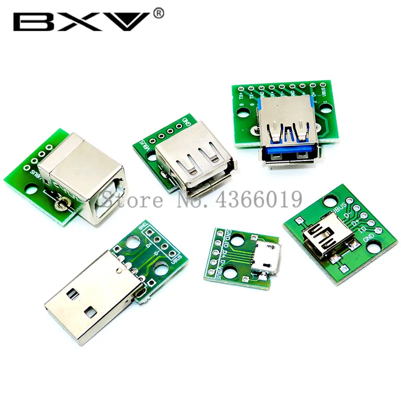 Micro/Mini USB/USB A папа/USB 2,0/3,0 A мама/USB B интерфейс до 2,54 мм DIP PCB конвертер адаптер коммутационная плата